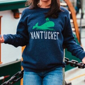 Lucky Irish Nantucket Whale Sweatshirt Navy S Preppy Coastal Hamptons Beach